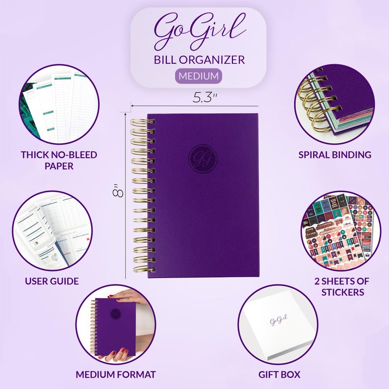 GoGirl Budget Planner & Monthly Bill Organizer â€“ Monthly Financial Book with Pockets. Expense Tracker Notebook Journal, Compact (Purple) - Image 2